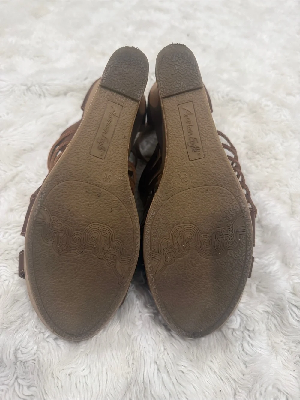 American‎ Eagle Outfitters Brown Woven Leather Wedge Sandals Woman’s Size 9.5